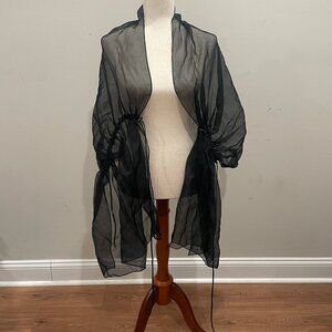 Luna Luz Sheer Black Silk Organza Drawstring Shawl